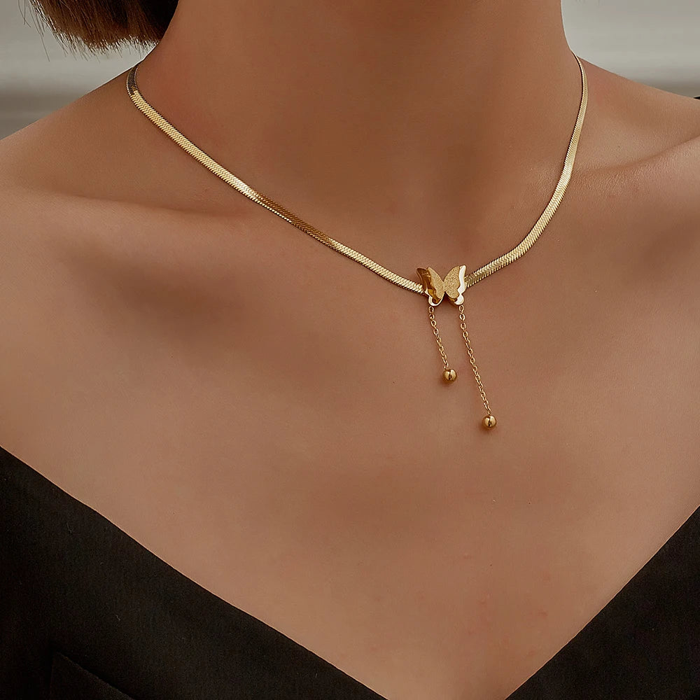 Multilayer Vintage Butterfly Necklace For Women Gold Color