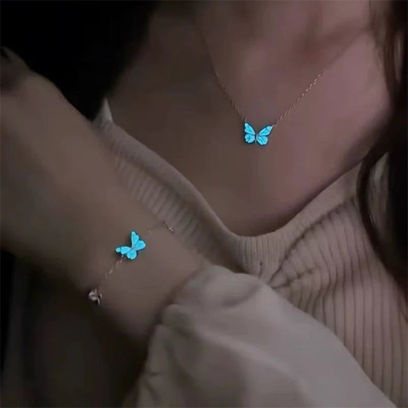 Luminous Butterfly Necklace Glowing Night Fluorescence Vintag