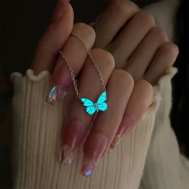 Luminous Butterfly Necklace Glowing Night Fluorescence Vintag