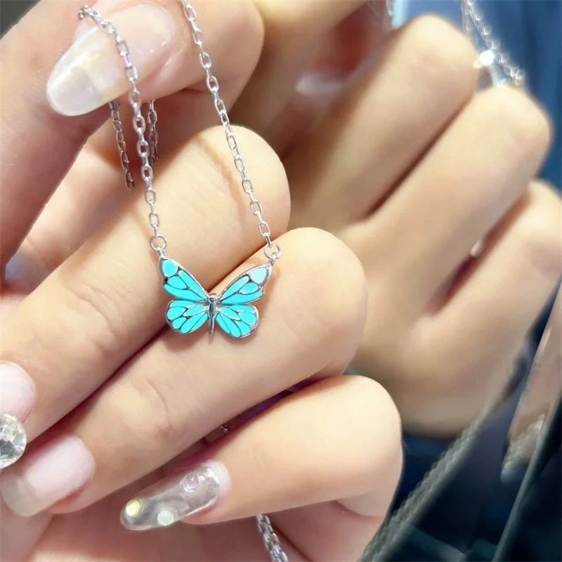 Luminous Butterfly Necklace Glowing Night Fluorescence Vintag