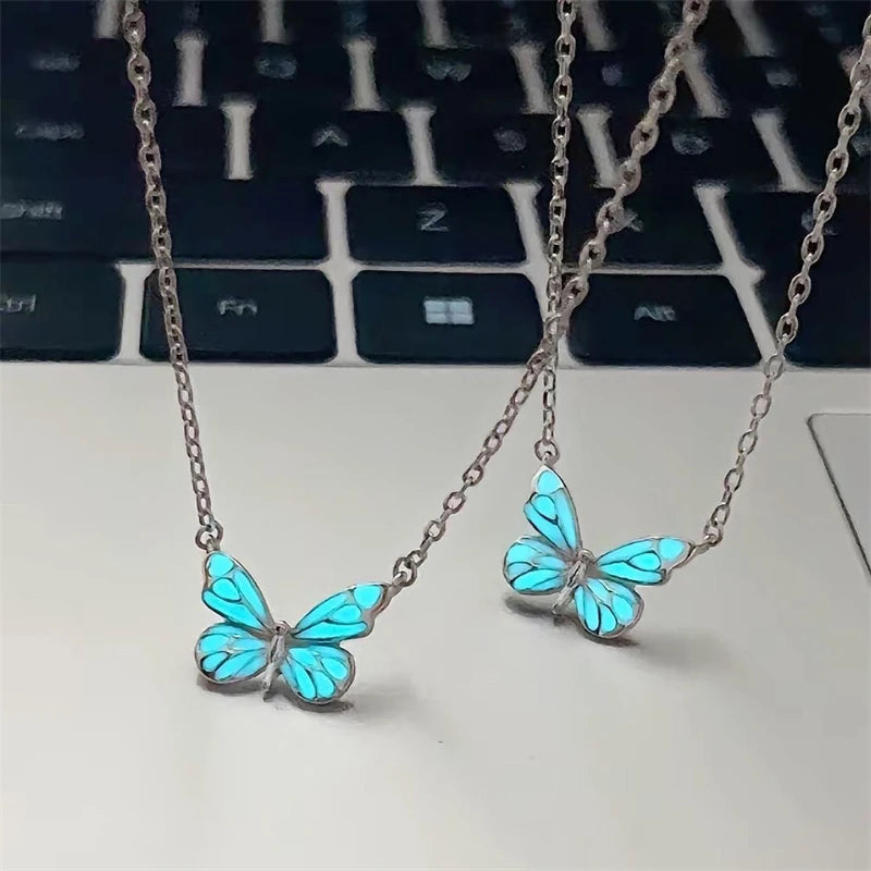 Luminous Butterfly Necklace Glowing Night Fluorescence Vintag