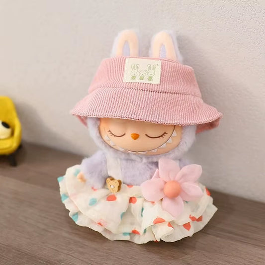 For 17Cm Labubu Mini Doll Clothes Outfit Soft Knitted Sweater Suit Sitting Party JK Pleated Skirt Set Kawaii Bear Dress DIY Toy